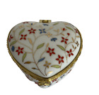 Vintage Heart Shaped Golden Trinket Box Porcelain Multicolor Floral Gold Trim