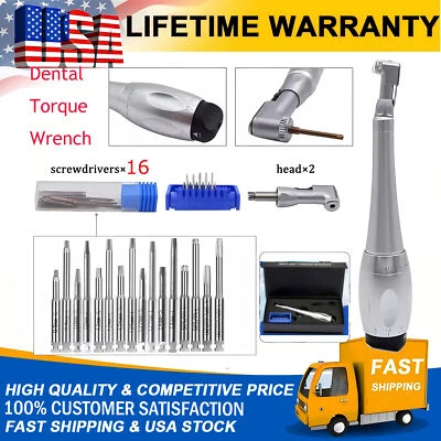 ELABPAL US Dental Torque Wrench Universal Implant Kit Wrench Contra Angle 16 Drivers Kit