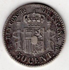1880 SPAIN 50 CENTIMOS NICE WORLD COIN - Picture 1 of 2