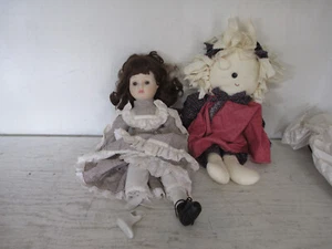 Lotto di 2 bambole senza marchio, bambola di porcellana e straccio, 18" - Foto 1 di 4