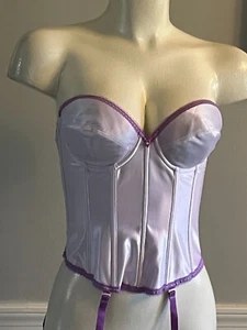Satin Corset Brasselette Purple 34B Garter  Silky Boned Dominique  - Picture 1 of 18