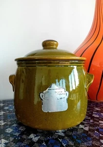 Vintage French Olive Green Glazed Vintage Crook Pot/ Biscuit Barrel Ex Cond - Picture 1 of 10