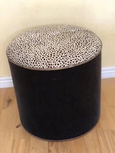 Custom Made Modern Drum Ottoman w/Cowhide Cheetah Print & Velour - Picture 1 of 12