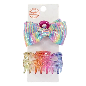 Wonder Nation Girls Sequin and Ombre Claw Clips, 2-Piece, Multi - Picture 1 of 4