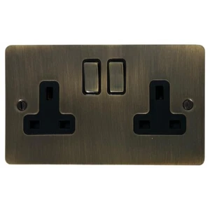 G+H Brassware Flat Antique Brass 2 Gang Socket FAB310 - Picture 1 of 1