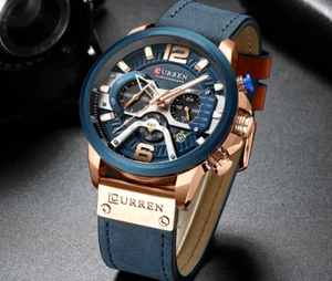 Watch Men CURREN  Blue Luxury Military Leather  Wristwatch - Picture 1 of 15