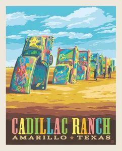 CADILLAC RANCH BY RILEY BLAKE ROUTE 66 AMERICA TRAVEL VACATION FABRIC PANEL 36" - Picture 1 of 1