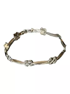 14k White Gold Flower Link Daisy Chain Bar Bracelet Brushed Shiny 7” 4.52G - Picture 1 of 13