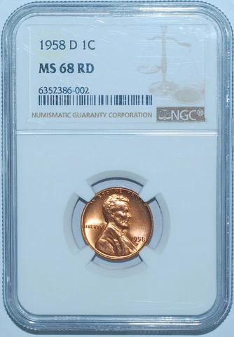1958 D NGC MS68RD Red Lincoln Wheat Cent Tied For Finest Registry Cover