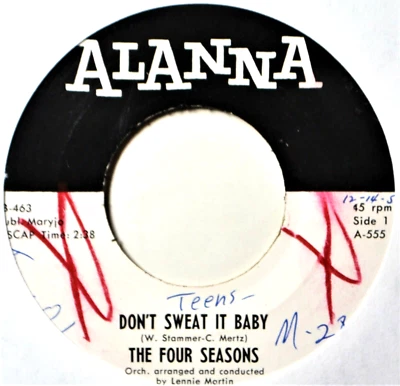 Four Seasons Don't Sweat It Baby Calypso Popcorn EX DJ 45 7" Vinyl DooWop B-side Foto 1 de 3