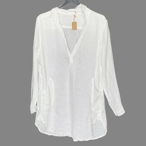 CP Shades M NEW White Teton Tunic Top Linen Shirt Pockets Oversized USA Beach - Picture 1 of 10