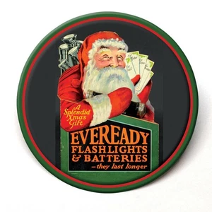 EveReady Batteries Christmas Santa Advertising Pocket Mirror Souvenir - Picture 1 of 2