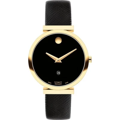 Reloj de cuarzo Movado Museum clásico para mujer tono dorado esfera negra 0607676 Foto 1 de 2