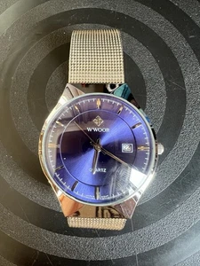 WWoor Watch38mm Silver Adjustable Mesh Band Date WR-8016M Purple Dial - Picture 1 of 5