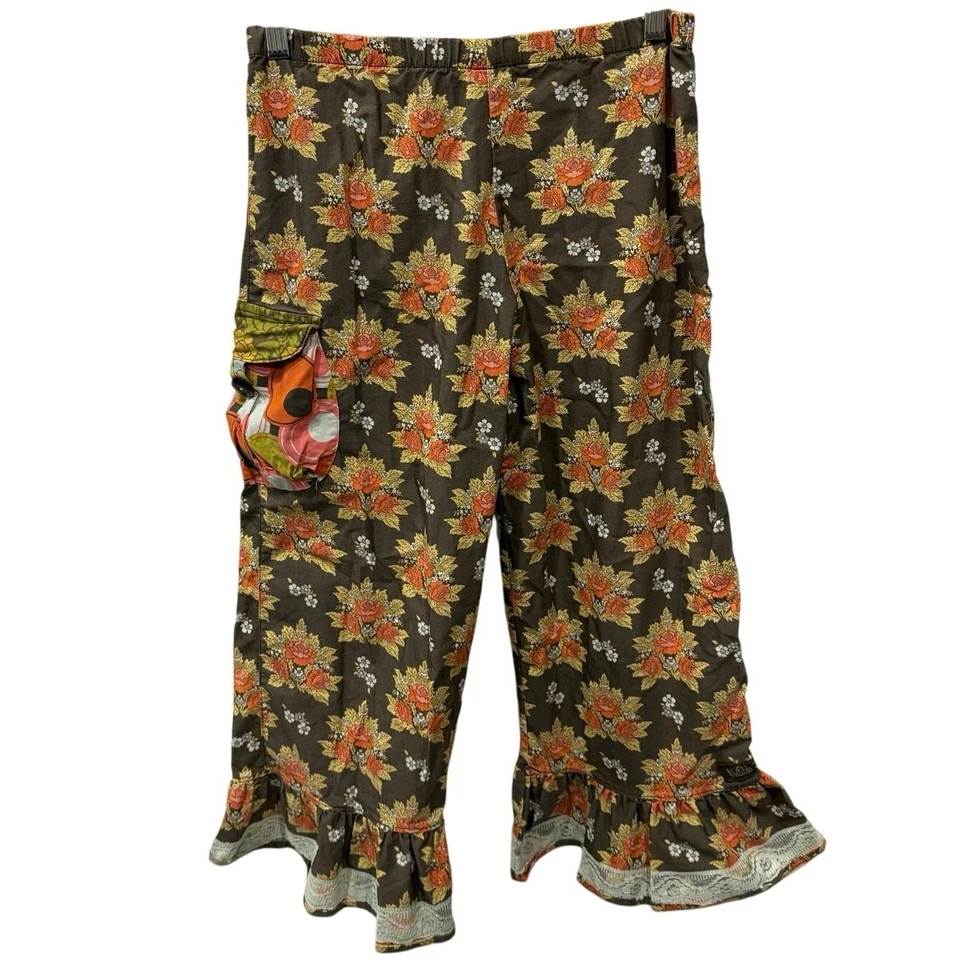 Pantalones florales Matilda Jane Field Trip Thelma marrón con volantes talla 12 vintage en muy buen estado Foto 1 de 4