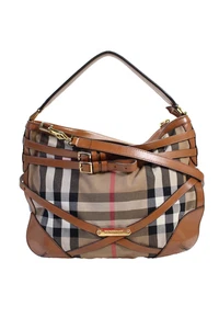 Burberry London Brown House Nova Check Canvas Brindle Dutton Hobo Handbag Brown - Picture 1 of 19