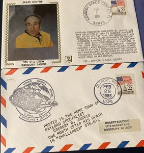 CHALLENGER STS-51-L DISASTER : TWO GREGORY JARVIS  SPACE COVERS AS PICTURED 1986 - Picture 1 of 9