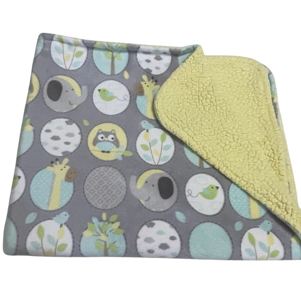 Manta Bebé Garanimals Gris Amarillo Animal Jirafa Elefante Búho Círculos Sherpa Foto 1 de 4