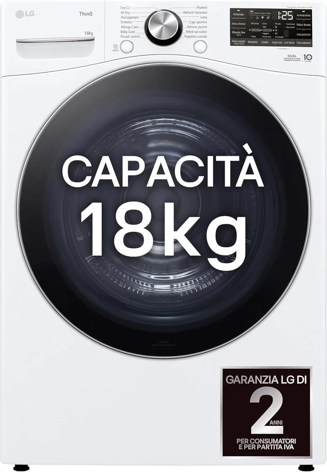 LG RH18U8AVCW Asciugatrice Smart 18kg, Classe A+++ - Immagine 1 di 3