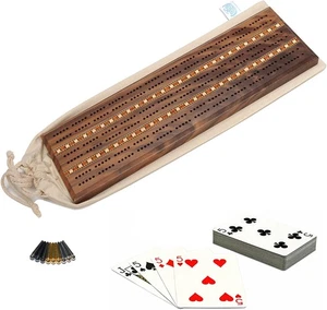 WE Games 3 Track Cribbage Set - Solid Walnut Wood with Inlay and Sprint Board - Picture 1 of 8