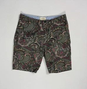 Scotch & Soda Shorts Mens 29x9 Green Pink Paisley Flat Front Chino Modern Casual - Picture 1 of 10