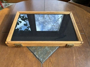 Vintage Eiche Holz Glasplatte Vitrine mit Schaumstoff/Filz Einsatz S&D Produkte 18X12" - Bild 1 von 14