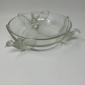 Jeannette Glass Clear Footed Bowl Figural Pheasants EUC 8" serving bowl nuts - Picture 1 of 5