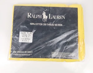 VTG Ralph Lauren Polo 100% Cotton 250 Thread Twin Flat Sheet Sun Yellow No Iron - Picture 1 of 5