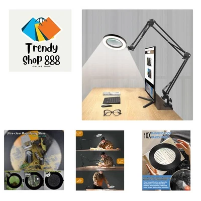 Lâmpada de mesa de lupa com braço oscilante de 3 seções e braçadeira grande, lupa... - Imagem 1 de 4