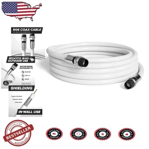 Hochwertiges 25 Fuß weißes RG6 Koaxialkabel | 3 GHz | Innen Außenbereich | CATV-Antenne - Bild 1 von 11