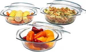 Casserole Dish Set with Lid, round Glass Cookware, Borosilicate Glass, Made in E - Picture 1 of 3