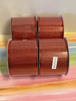 NEW 4 rolls wired edge ribbon 2.5" x 30’ red metallic sheer - Image 1 of 4