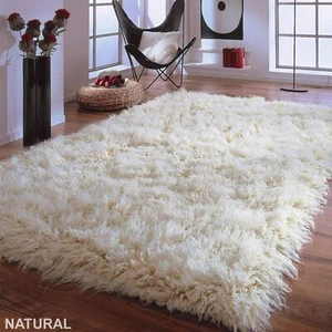 THE BEST 5x7 FLOKATI RUG MADE. LONG 4” PILE. ORGANIC OFF WHITE WOOL AREA RUG - Picture 1 of 8