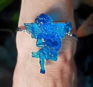 Handmade BLUE ANGEL HEART BRACELET unique GIFT BAG resin CHERUB love STUNNING! - Picture 1 of 2