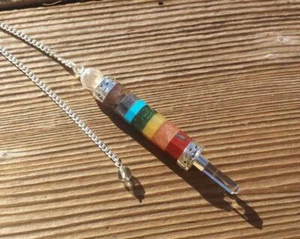 7 CHAKRA BONDED NATURAL GEMSTONE 3 STONE WAND PENDULUM (ONE) - Picture 1 of 4
