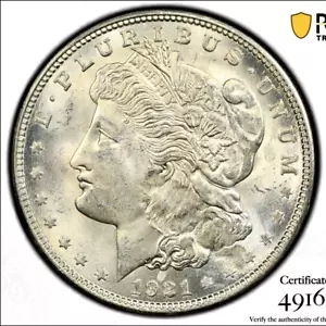 PCGS MS-63! 1921 MORGAN DOLLAR ERROR STRUCK THROUGH OBVERSE ON HAIR - Picture 1 of 3