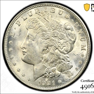 PCGS MS-63! 1921 MORGAN DOLLAR ERROR STRUCK THROUGH OBVERSE ON HAIR - Image 1 of 3