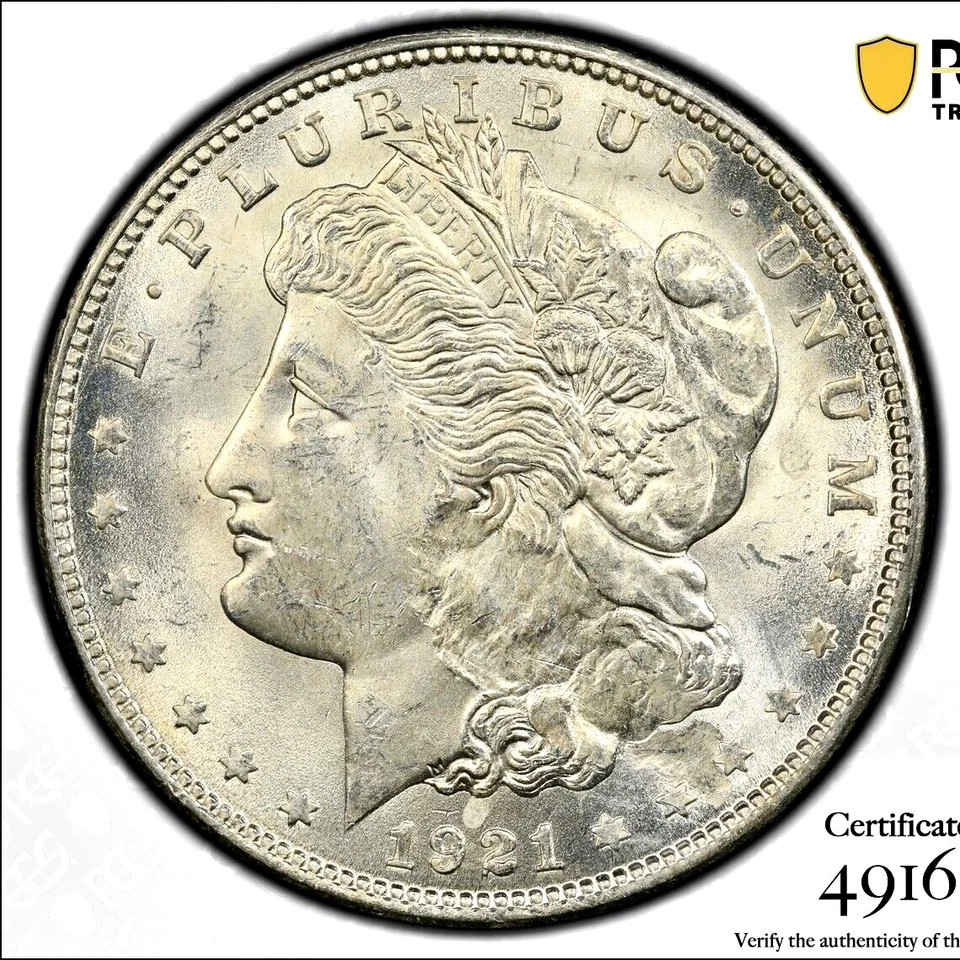 PCGS MS-63! 1921 MORGAN DOLLAR ERROR STRUCK THROUGH OBVERSE ON HAIR - Image 1 of 3