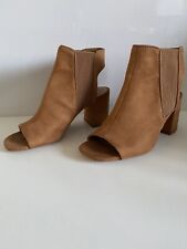 Stradivarius Women’s Size 4 Tan Peep Toe Faux Suede Block Heel Ankle Boots