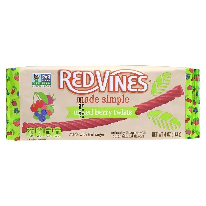 Bandeja de alcaçuz Red Vines feita simples torção mista de frutas 4 oz nova em folha - Imagem 1 de 1