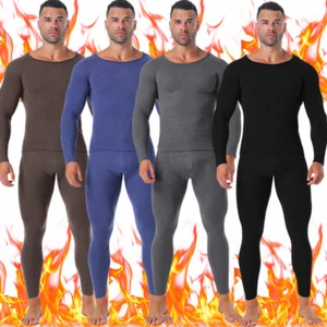 Men Thermal Winter Fleece Lined Long Johns Base Layer Top Bottom Underwear Set - Picture 1 of 23