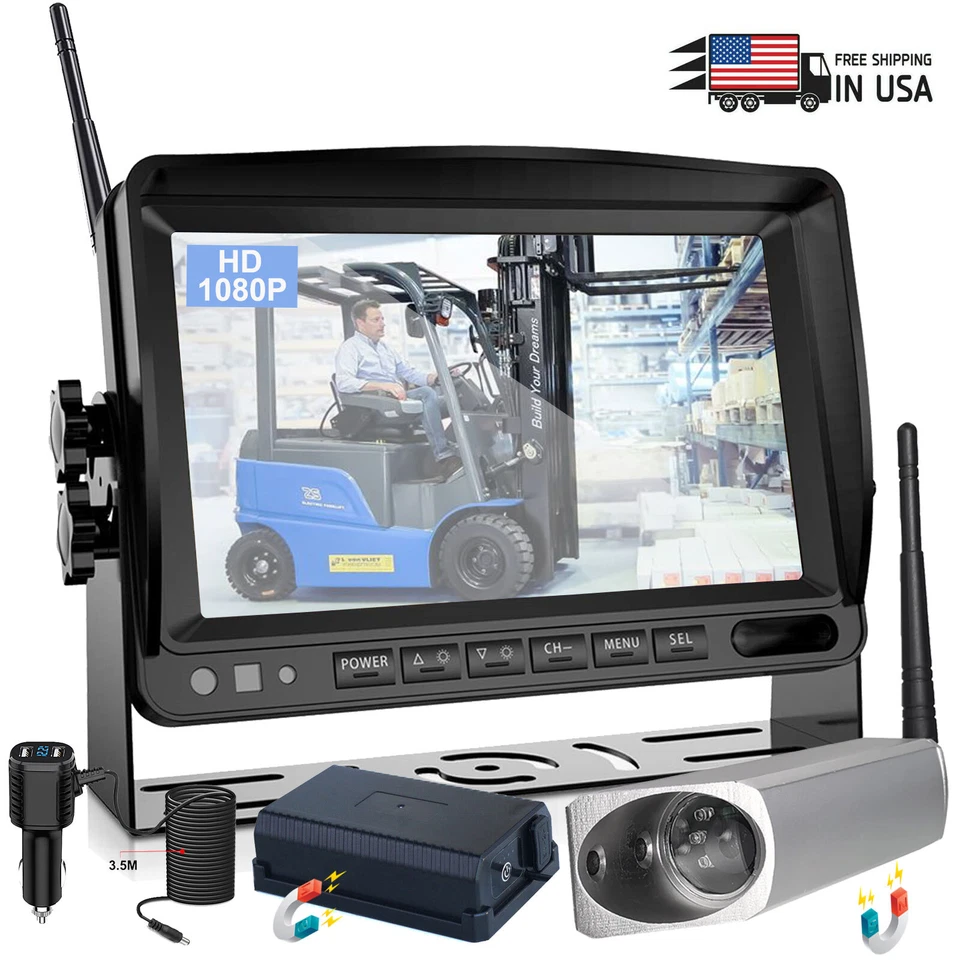Wireless 7" Monitor Camera For Forklift Front View +Magnetic Recharge Battery - Image 1 of 4