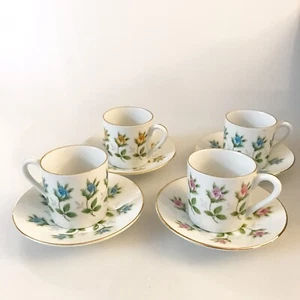 Vintage Floral Demitasse Cups & Saucers Marked MV 1856 On Bottom - Picture 1 of 7