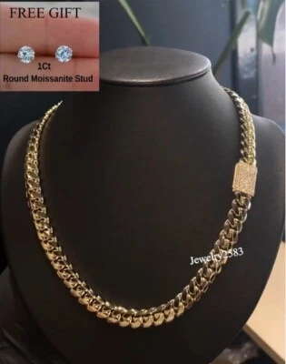 Collar cubano de diamantes cultivados en laboratorio certificado de 10 mm x 20" de plata 925 regalo gratis para hombre Foto 1 de 4