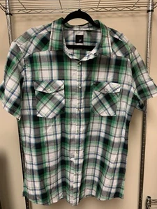 NWOT Mens JF Modern Fit Short Sleeve Snap Up Green Plaid Shirt Pearl Snaps XL - Picture 1 of 6