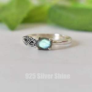 LABRADORITE NATURAL GEMSTONE 925 STERLING SILVER HANDMADE JEWELRY RING 3 TO 12 - Picture 1 of 9