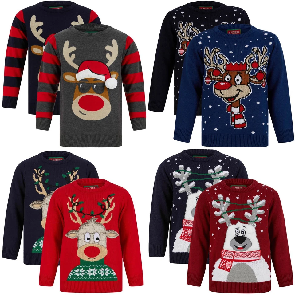 MERRY CHRISTMAS Kids Christmas Jumper Light Up Flashing LED Fun Xmas Sweater Boys Girls Xmas Top