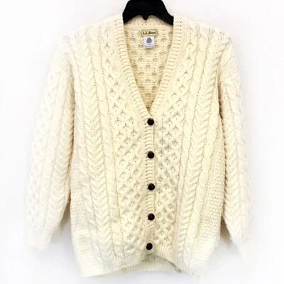 Cardigã pulôver feminino L.L.Bean lã pura gola V malha cabo médio - Imagem 1 de 4