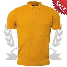 Relco Fine Gauge Knit Polo Shirt 2XL Diamond Argyle Knitted Mustard Mod Retro