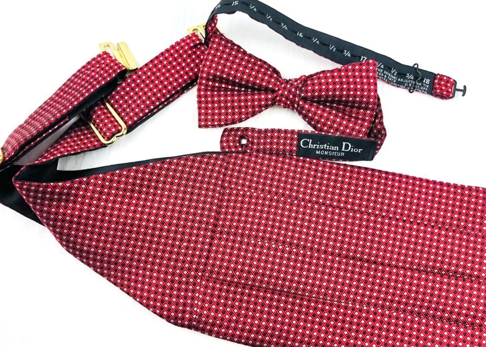 Christian Dior Bow Cummerbund & Bow Tie Vintage Set France Tuxedo Tie  *Pc22 - Image 1 of 4